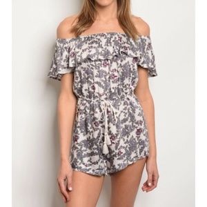Boho floral off shoulder romper